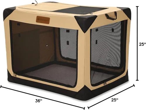 Miniatura 9 de Garnpet Jaula Plegable Suave para Perros de 36 Pulgadas para Perros Grandes, Jaula de Viaje Plegable de 4 Puertas con Ventanas de Malla Duraderas