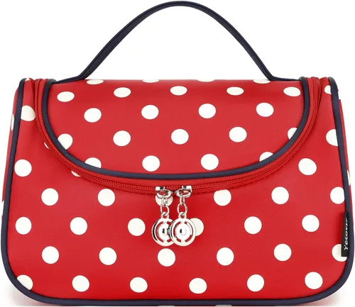 Miniatura 5 de Yeiotsy - Bolsa para cosméticos, neceser, para viaje, a lunares / Estuche de maquillaje para mujer Clásico rojo