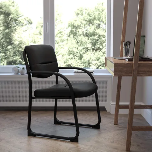Miniatura 2 de Flash Furniture Silla de recepción lateral ejecutiva de tela negra Richie con base de trineo