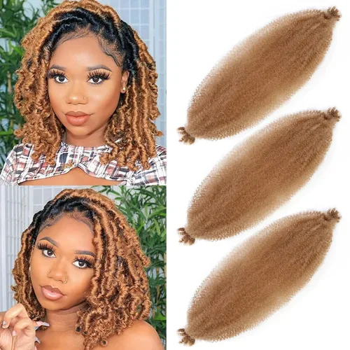 Miniatura 37 de Cabello afro elástico y trenzado de 30 pulgadas 2 paquetes, cabello preesponjado y trenzado elástico pre-estirado para extensiones de cabello suave