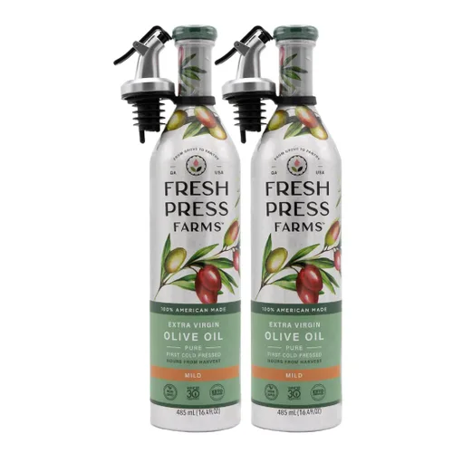 Fresh Press Farms Aceite de oliva virgen extra suave prensado en frío, 16.4 onzas líquidas (paquete de 2), cultivado en Georgia, 100% hecho en