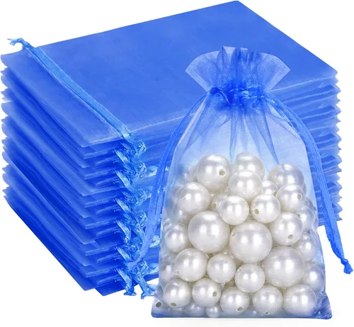 Miniatura 28 de G2PLUS Bolsas de organza con cordón de 4 x 6 pulgadas, 100 bolsas de organza azul aguamarina, bolsas de malla transparente para joyas, bolsa