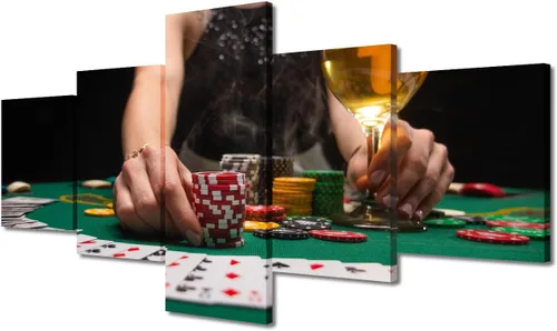 Miniatura 56 de TUMOVO 5 paneles para decoración del hogar, fichas apiladas, obras de arte modernas y contemporáneas grandes para bar, pub, club, fotos, tarjetas