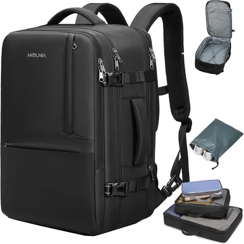 Miniatura 7 de MOLNIA Mochila de viaje expandible de 50 L para mujeres y hombres, artículos esenciales de viaje de mano, aprobada para vuelos, se adapta a mochila