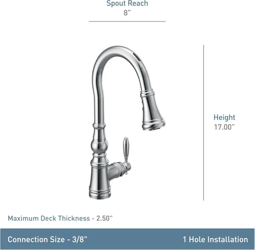 Miniatura 8 de Moen Weymouth S73004EVC - Grifo de cocina con pulverizador extraíble cromado sin contacto con control de voz y potencia