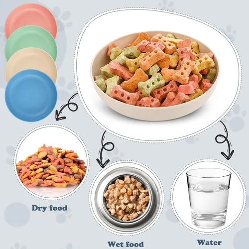 Miniatura 4 de Tioncy 24 cuencos de comida para gatos de 5.5 pulgadas, para aliviar la fatiga, plato de comida para gatos poco profundo y ancho para mascotas, Four