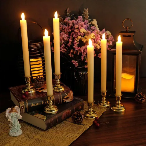 Miniatura 9 de Velas cónicas parpadeantes sin llama rosadas que funcionan con pilas con control remoto de 10 teclas y temporizador, paquete de 6 velas LED de cera