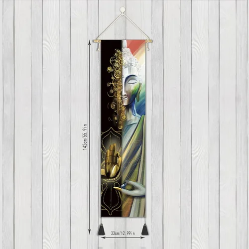 Miniatura 3 de Póster colgante en lienzo para pared, lienzo de arte de Buda, decoración zen, cita de felicidad, tapiz de meditación motivacional para decoración