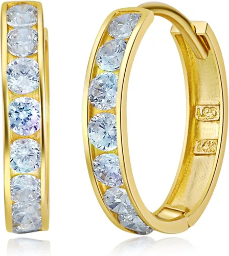 Miniatura 2 de Pendientes de aro de oro amarillo real de 14 quilates, 0.118in de grosor, 3 tamaños diferentes disponibles