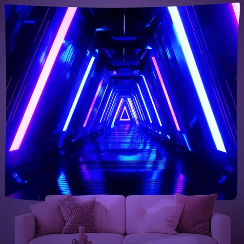 QpaZynthy Tapiz de túnel de luz negra, tapiz de onda de vapor que brilla en la oscuridad, tapiz reactivo a los rayos UV, tapices de luz negra, neón