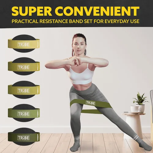 Miniatura 7 de Tribe Lifting - Bandas de resistencia de tela para glúteos y piernas Juego de 5 bandas de tela para entrenamiento Bandas gruesas de glúteos
