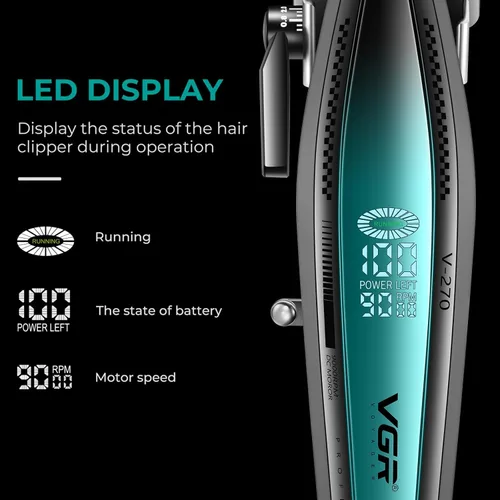 Miniatura 6 de VGR 270 cortapelos para hombres profesionales, de bajo ruido, inalámbrica, de alta velocidad, 9000 RPM, cuchilla de cerámica de decoloración fresca
