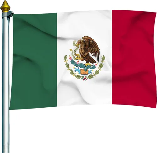 Bandera Nacional de México, fibra de poliéster, 3x5 pies, colores brillantes y anti-ultravioleta se desvanecen para interiores y exteriores