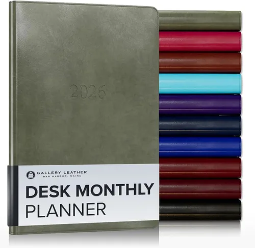 Miniatura 113 de Gallery Leather Agenda Mensual Grande 2025-2026, Elegantemente Encuadernada Planificador de Calendario y Cuaderno con Elegantes Bordes Dorados, 18