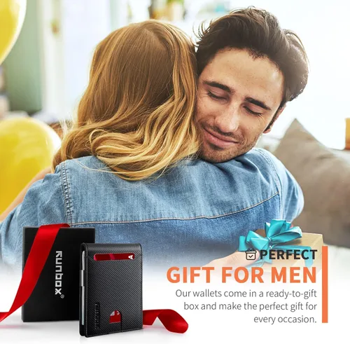 Miniatura 53 de RUNBOX - Carteras delgadas para hombre, cartera de piel con pinza para el dinero, cartera de bolsillo frontal con bloqueo RFID, tarjetero