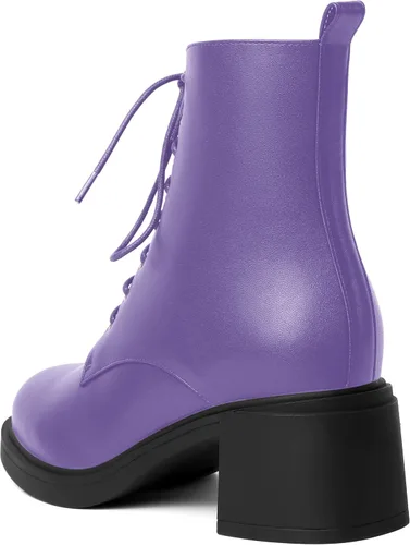 Miniatura 28 de ROSERWISH Botas altas de tacón bajo y grueso para mujer, con cordones, cómodas, modernas, con puntera redonda, de 2.5 pulgadas