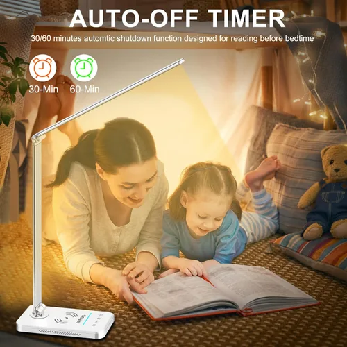Miniatura 6 de AFROG - Lámpara LED de escritorio multifuncional con cargador inalámbrico, puerto de carga USB, 5 modos de iluminación, 5 niveles de brillo, control