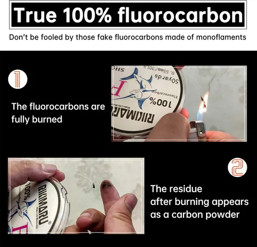Miniatura 3 de Rikimaru FC 100% Fluorocarbono Puro Resistente a Impactos, se Hunde Más Rápido que el Mono, Material de Sedal Guía, 2LB-150LB Transparente