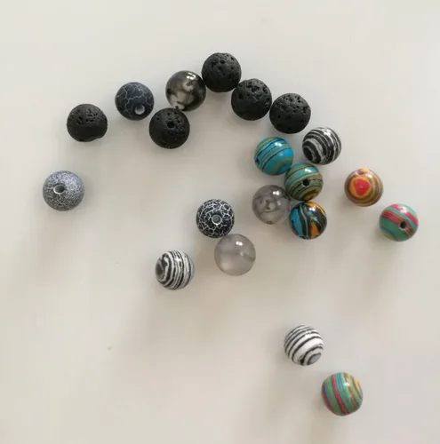 Miniatura 4 de 200 cuentas sueltas de piedra de lava negra y ágata con patrón de dragón, piedra envejecida, piedra malaquita, cuentas redondas volcánicas de 0.315
