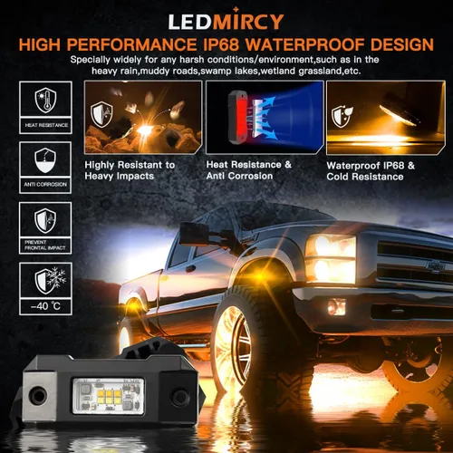 Miniatura 4 de LEDMIRCY Switchback Kit de Luces LED para Rocas Blanco/Ámbar Estroboscópicas con Arnés de Cableado 8 Módulos 6 Modos Función de Reinicio Función