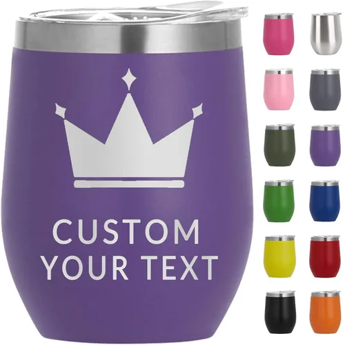 Miniatura 17 de Vaso de vino personalizado para mujer con tapa, grabado personalizado, aislados, de acero inoxidable, texto al vacío, regalos para café, vino, plata