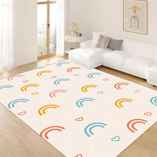 Miniatura 11 de Alfombras suaves de arco iris para dormitorio de niña, alfombras coloridas y peludas, alfombras de juego para niños, estampado de nube blanca, arco