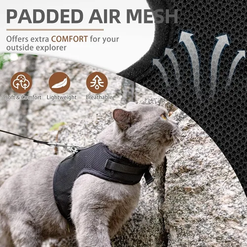 Miniatura 2 de PUPTECK Juego de arnés y correa de malla suave para gatos, arnés acolchado para mascotas, a prueba de escape, para gatos, perros pequeños, conejos