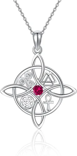 Miniatura 13 de YAFEINI Collar con dije de nudo de bruja de plata de ley, amuleto de bruja de cruz celta, regalo para mujer