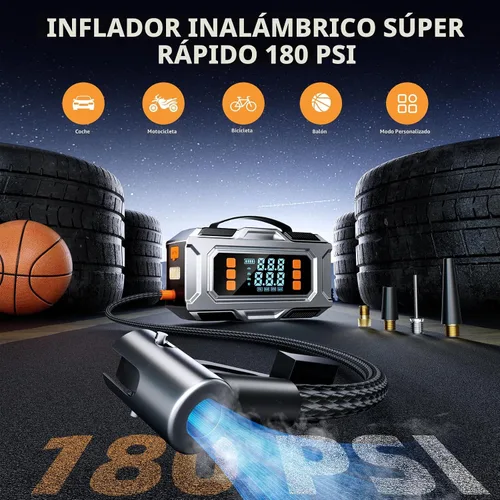 Miniatura 3 de Arrancador con compresor de aire, batería de coche de 8000 A (9.0 gas/8.0L diesel), batería de coche de 180 PSI, caja de salto portátil de 12 V