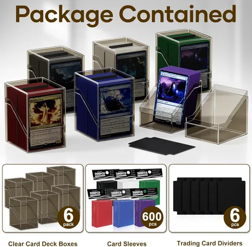 Miniatura 5 de Paquete de 6 Estuches para Mazos de Cartas, Cajas de Cartas Commander con 600 Fundas para Cartas y Divisores, Caja de Almacenamiento de Cartas
