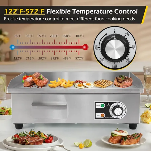 Miniatura 4 de Dyna-Living Plancha eléctrica comercial de 22 pulgadas, parrilla superior plana de 3000 W, plancha eléctrica de acero inoxidable, antiadherente