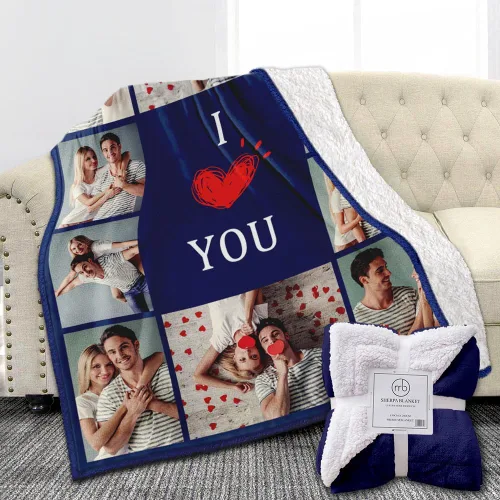 Miniatura 8 de Manta de fotos personalizada de forro polar, suave, cálida, mullida, regalos personalizados para parejas, novio, novia, manta con fotos 4 fotos