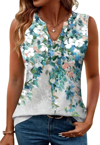Miniatura 38 de Romanstii Camisas sin mangas para mujer, estilo casual, de verano, cuello en V, blusas elegantes, túnica