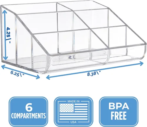 Miniatura 5 de STORi Organizador de Maquillaje de Plástico Transparente para Tocador Soporte de 6 Compartimentos para Pinceles, Paletas de Sombras de Ojos
