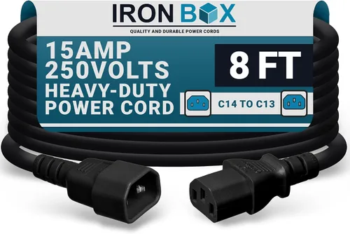 Miniatura 63 de IronBox Electric - Cable de Alimentación C14 a C13 de Servicio Pesado, 15A, 250V, Cable de Extensión para Computadora 14/3 AWG - Cables