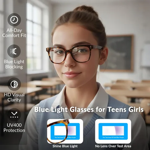 Miniatura 2 de Gafas de luz azul para niños, niñas, niños, adolescentes, antirreflejos, con bloqueo de luz azul, gafas de juegos para pantalla de computadora C1-té