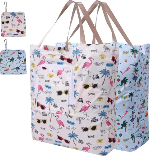 Paquete de 2 bolsas de lavandería de viaje con asa y cordón, bolsas plegables expandibles para ropa sucia con gancho y cremallera, 23 x 20 pulgadas,