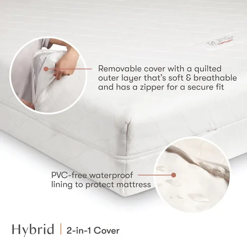 Miniatura 4 de Babyletto Colchón Pure Core para cuna, funda impermeable acolchada híbrida, 2 etapas, certificado Greenguard Gold