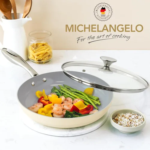 Miniatura 6 de MICHELANGELO Sartenes antiadherentes con tapa, sartén pequeña de 8 pulgadas, sartén de cerámica no tóxica con tapa, sartén pequeña antiadherente