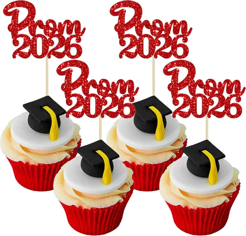 Miniatura 42 de Gyufise 24 piezas de decoración para cupcakes con purpurina para graduación 2026, decoración de pasteles para graduación 2026, decoración de Negro