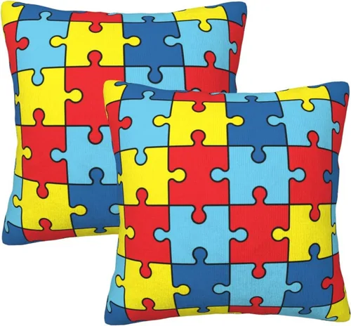 Fundas de almohada de conciencia sobre autismo, rompecabezas de autismo, fundas de almohada coloridas decorativas cuadradas para decoración del