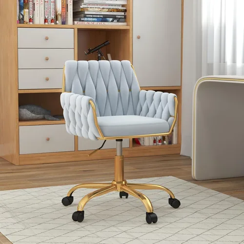 Miniatura 2 de Silla de Tocador Moderna de Terciopelo para Oficina en Casa, Silla de Escritorio de Maquillaje Giratoria de 360° con Altura Ajustable con Base