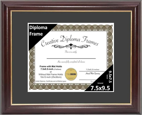 Miniatura 66 de Creative Picture Frames Marco para Diploma de Caoba con Borde Dorado de 12x16 pulgadas con Vidrio y Paspartú Negro y Colgadores de Pared Instalados
