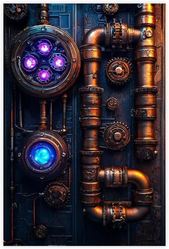 XAHOR Retro Futuristic Steampunk Wall Art – Cyberpunk Gears And Neon Lights Print – Unique Home Decor Canvas Poster Wall Art Bedroom Decor Office