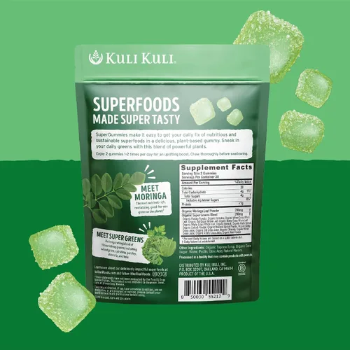 Miniatura 9 de Kuli Kuli Super Energy Gummies - Suplementos energéticos con moringa, estimulante de energía natural sin cafeína, 60 gomitas de moringa sin OGM, sin