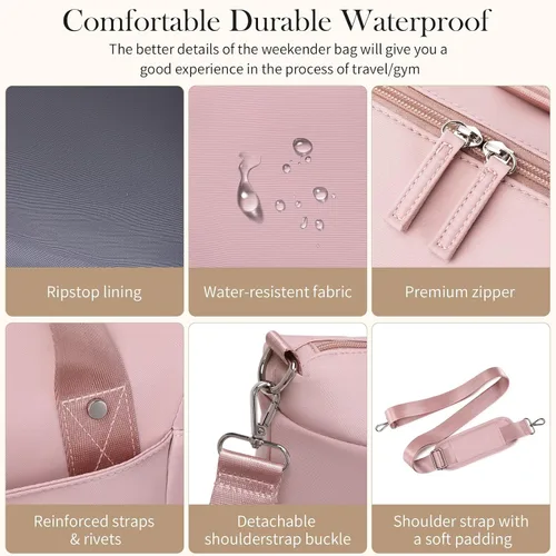 Miniatura 6 de JIELV Bolsa de viaje para mujer, bolsa grande de fin de semana con compartimento para zapatos, bolsa deportiva de mano para viajes, hospital