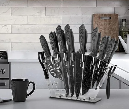 Miniatura 7 de Juego de cuchillos de cocina todo en uno con bloque, 19 piezas de acero inoxidable de alto carbono, cuchillos de carne, cuchillos de chef, cuchillo
