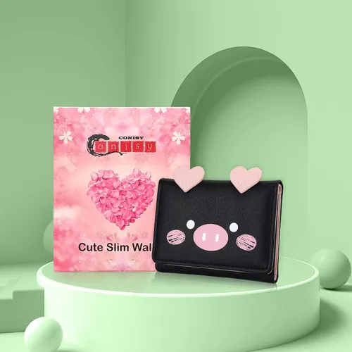 Miniatura 56 de CONISY Lindas carteras para mujer, de cuero con bloqueo RFID, pequeña cartera triple con ventana de identificación para niñas y mujeres