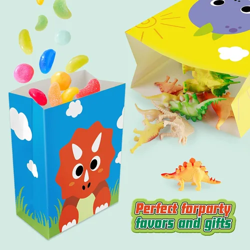 Miniatura 2 de Mocoosy 24 bolsas de recuerdo de fiesta de dinosaurios, bolsas de regalo para niños para suministros de cumpleaños, bolsas de golosinas