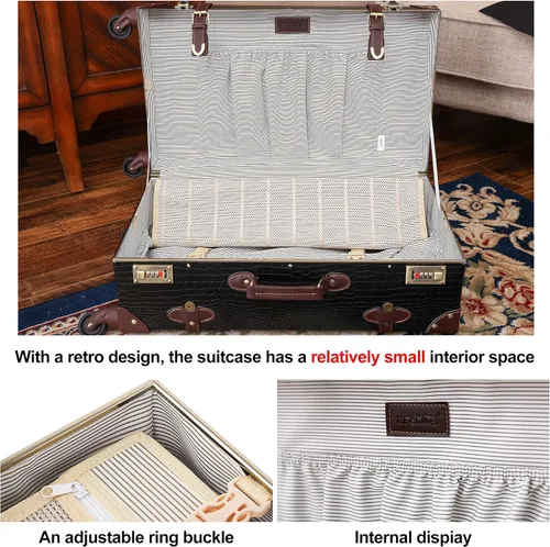 Miniatura 4 de urecity Juego de 2 maletas vintage, maleta retro con ruedas para hombres y mujeres, lindo juego de equipaje de viaje de diseñador con bolsa